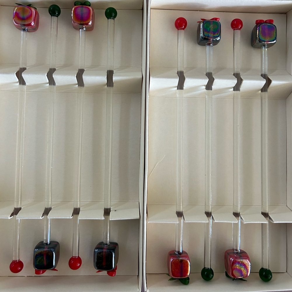 2-Sets Holiday Colorful Glass Swizzle Sticks Set of 8
